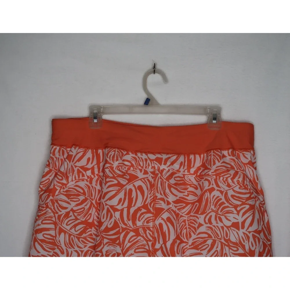Lands' End Sun Shade UPF 50 Orange Mini Tropic Leaves Swim Board Shorts 18W NWOT